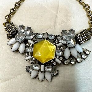 Statement Sliver Tone Brass Rhinestones Necklace Multicolor Stones